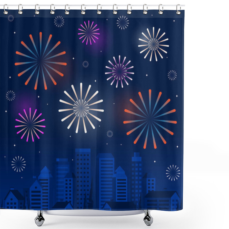 Personality  City Fireworks Happy New Year Holiday Greeting Card Background Shower Curtains