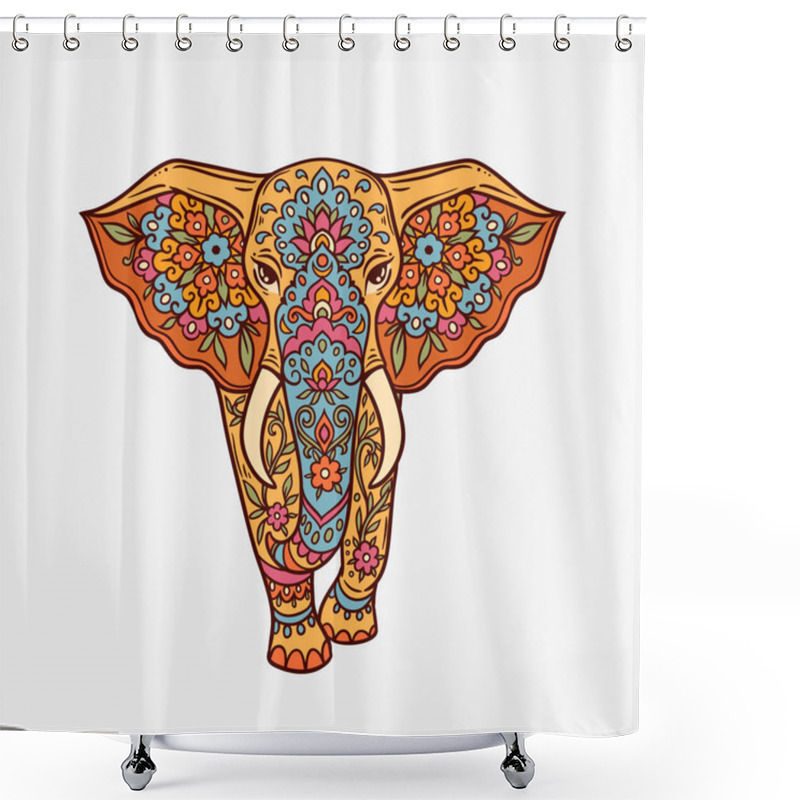 Personality  Elephant Mandala Retro. Vector Illustration. Flower Ethnic Drawing. Elephante Animal Nature In Zen Boho Style. Coloring Page, Hippie, Eastern Style Shower Curtains