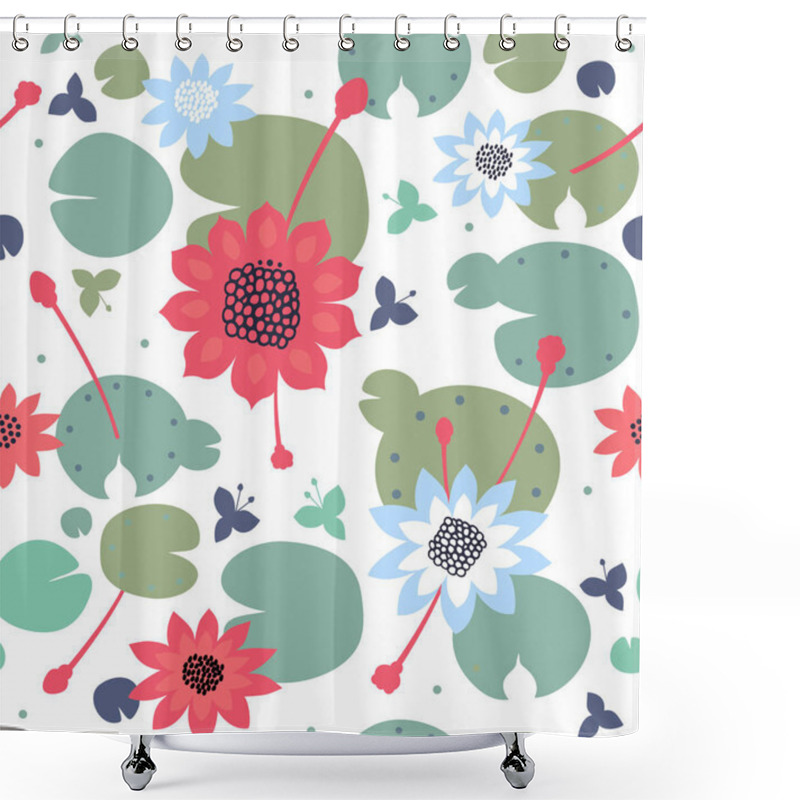 Personality  Floral Texture With Water Lilies Shower Curtains