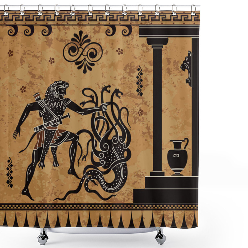 Personality  Anciet Greek Myth.Black Figure Pottery.Hercules Heroic Deed. Ancient Myth, Shower Curtains