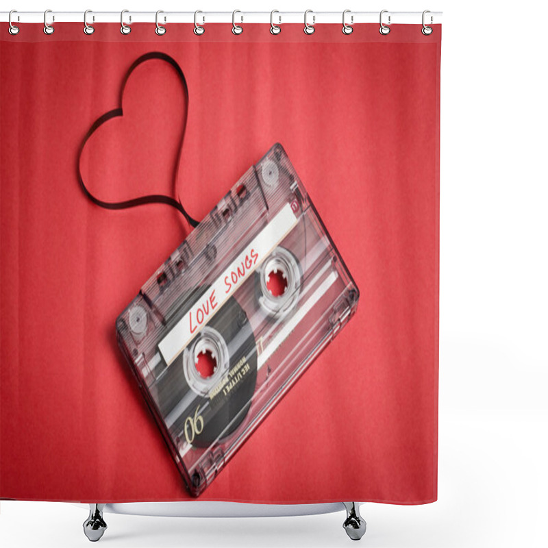 Personality  Audio Cassette Tape On Red Backgound. Film Shaping Heart Shower Curtains