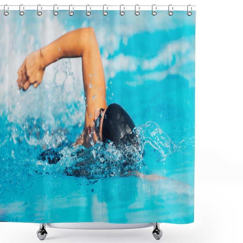 Personality  Female Athlete Swimming In Pool Shower Curtains