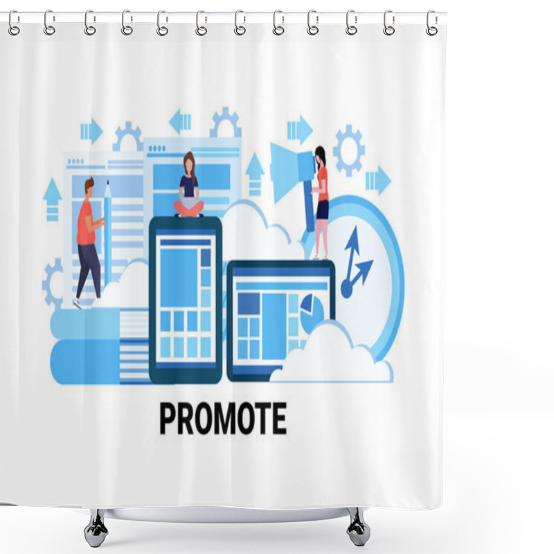 Personality  Business People Successful Teamwork Strategy Promote Concept Flat Horizontal Shower Curtains