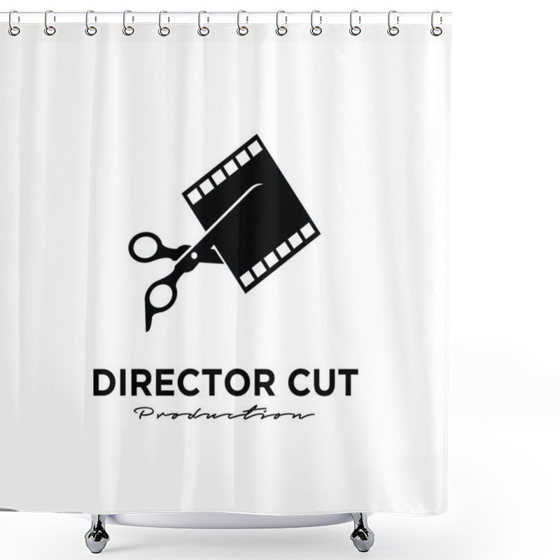 Personality  Director Cut Behind The Scene Editing Studio Movie Video Cinema Cinematography Film Production Scissors That Cut The Film Strip Logo Design Vector Icon Illustration Isolated White Background Shower Curtains