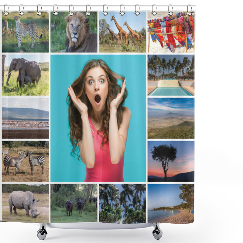 Personality  Collage From Images Of Wildlife And Beautiful Views Of The Kenya Shower Curtains