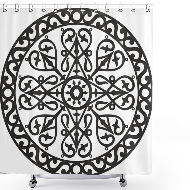 Personality  Vector Yakut Round Ornament. Circle With Ornament Drawing Of The Far East. Patterns Of Northern Peoples, Siberia And Tundra Shower Curtains