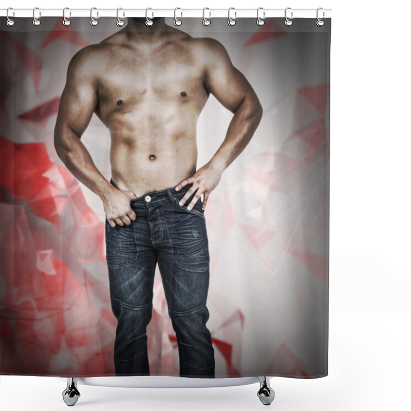 Personality  Muscular Man Wearing Blue Jeans Shower Curtains