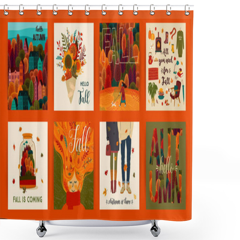 Personality  Set Of Cute Autumn Illustrations. Vector Templates Shower Curtains