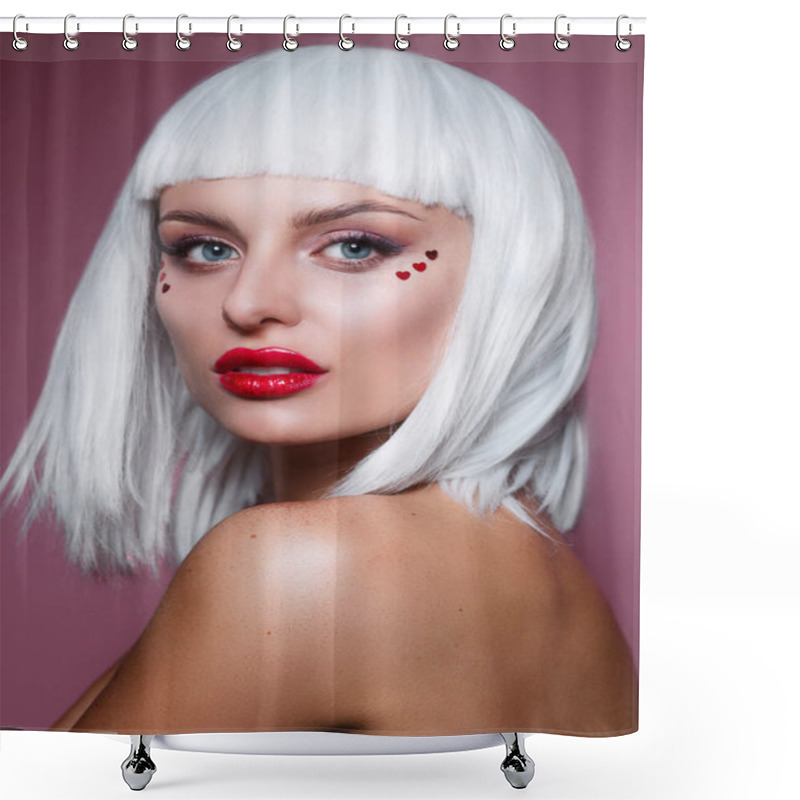 Personality  Close-up Portrait Of Beautiful Young Woman With Creative Makeup Shower Curtains