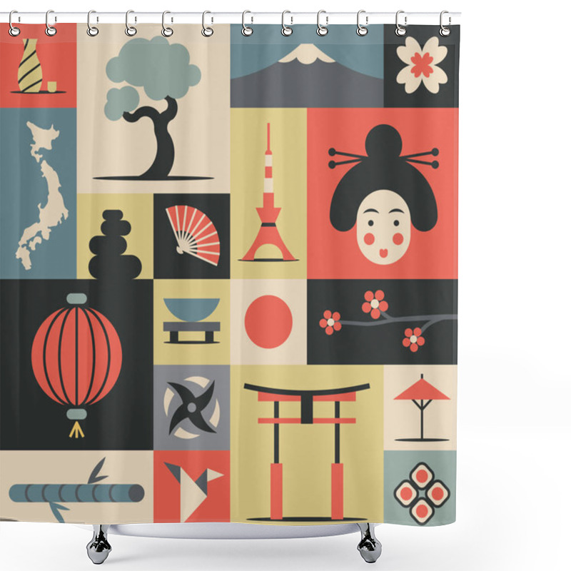 Personality  Set Of Traditional Japan Symbols   Shower Curtains