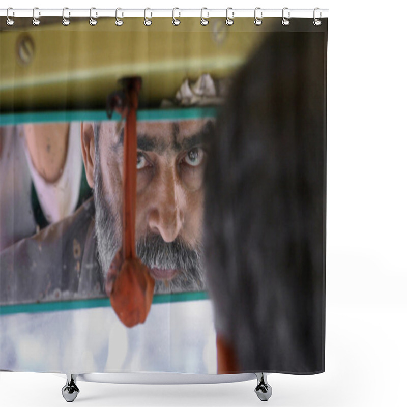 Personality  Bearded Auto-rickshaw Driver In Delhi, India Shower Curtains