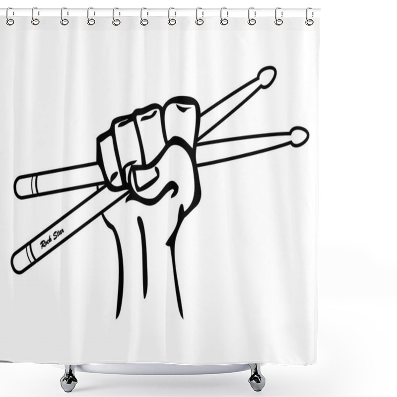 Personality  Drumsticks In Hand Vector For Rock Star Or Rock Band Concept Shower Curtains