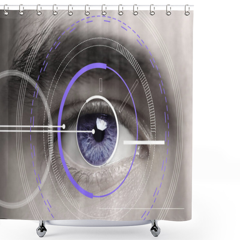 Personality  Closeup View Of Man In Process Of Scanning, Focus On Eye Shower Curtains