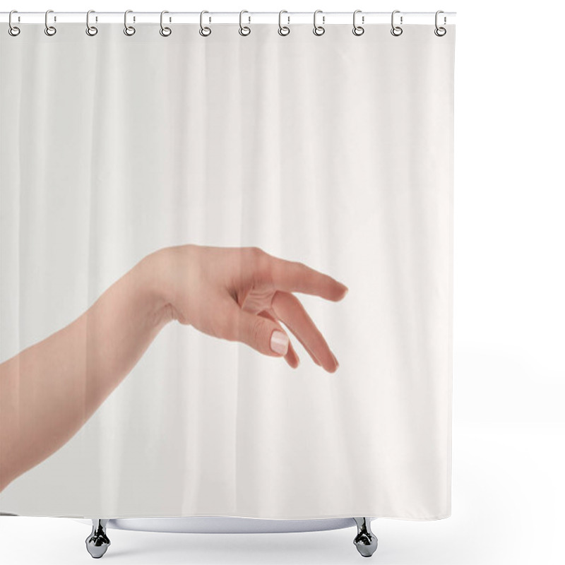 Personality  Partial View Of Well-cared Woman Hand On White Surface Shower Curtains