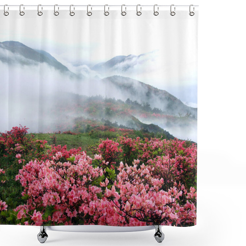 Personality  Spring Misty Mountain Peach Flowers Shower Curtains