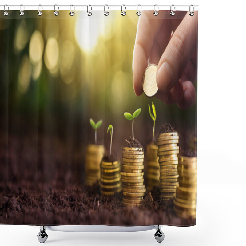 Personality  Investment Concept. Plant Growing In Savings Coins Money Shower Curtains