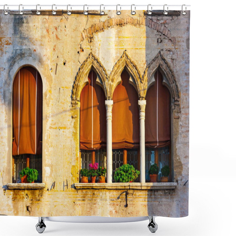 Personality  Venetian Gothic House Windows Detail, Portogruaro, Venice, Veneto, Italy Shower Curtains