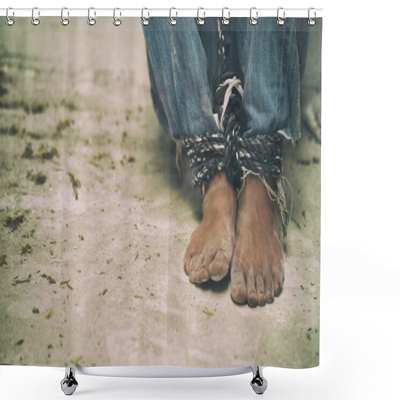 Personality  Hopeless Man Feet Tied Together With Rope Shower Curtains