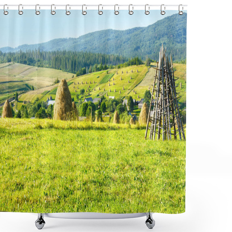 Personality  Summer Mountain Rural View With Haystacks (Carpathian, Ukraine) Shower Curtains