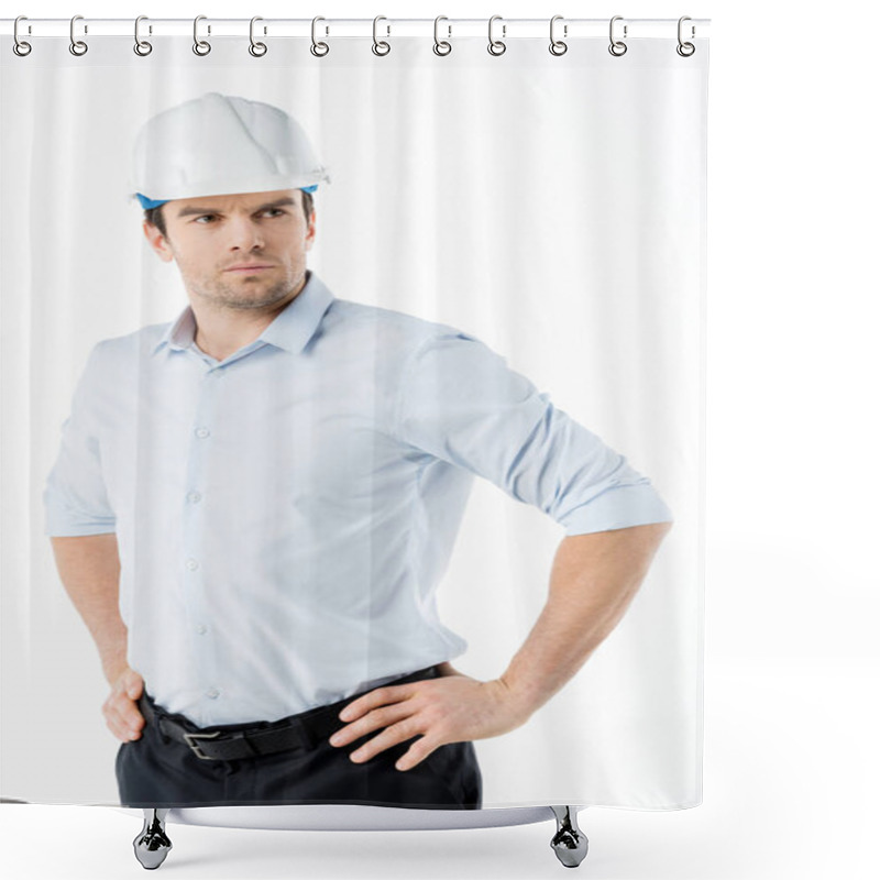 Personality  Male Architect In Hard Hat Shower Curtains