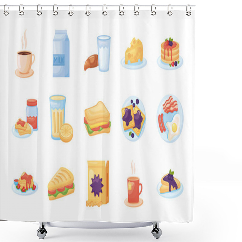 Personality  Bundle Of Breakfast Food Set Icons Shower Curtains