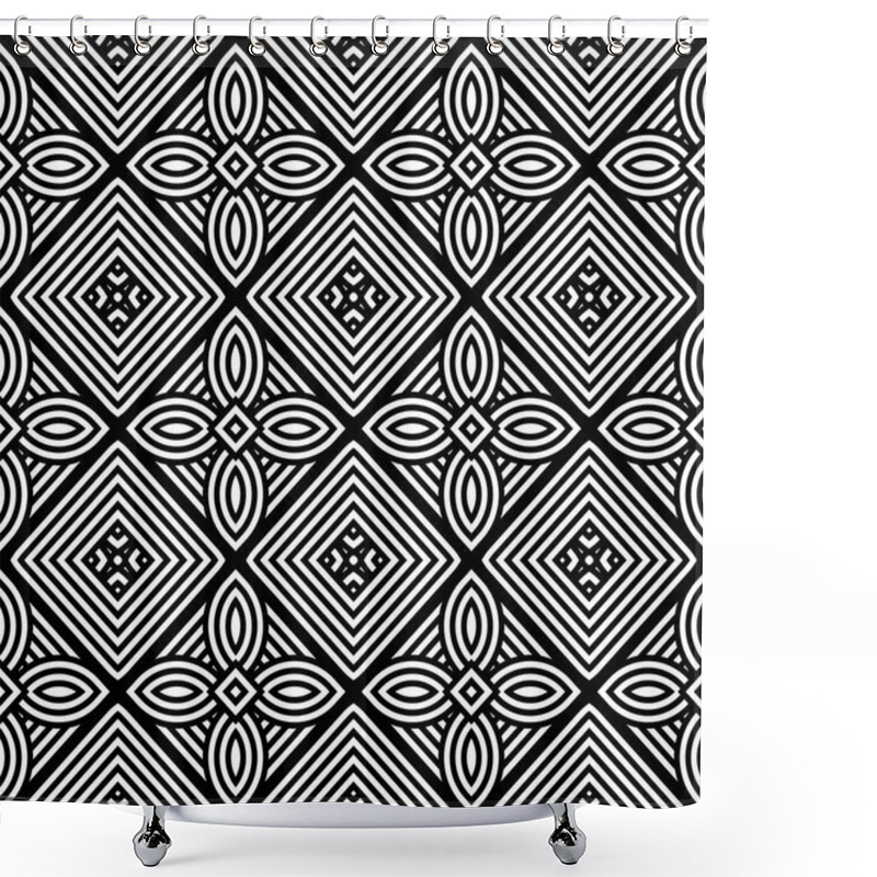 Personality  Design Seamless Monochrome Geometric Pattern Shower Curtains