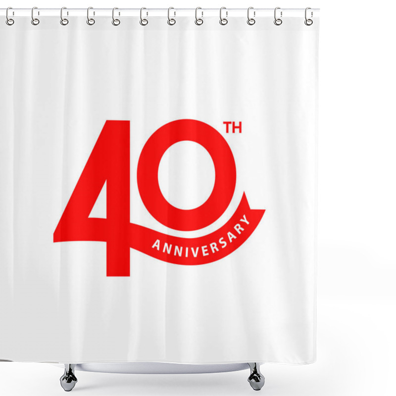 Personality  40 Years Anniversary Logo Template Design. 40th Anniversary Icon, Stamp, Label With Ribbon. Birthday Celebration Greeting Card Sign And Symbol Of Number 40. Shower Curtains