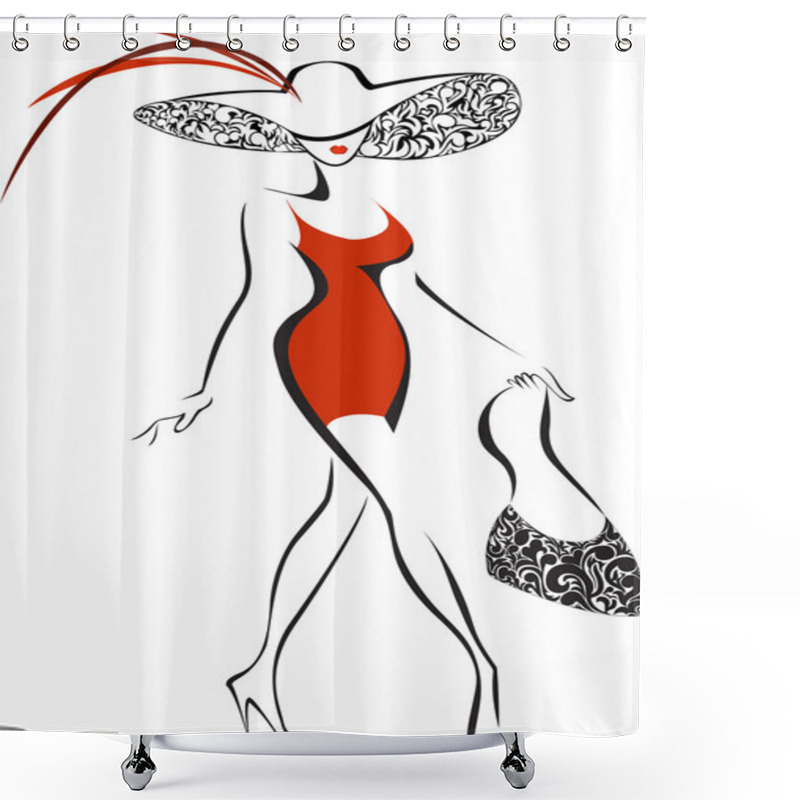 Personality  Woman In Red Shower Curtains