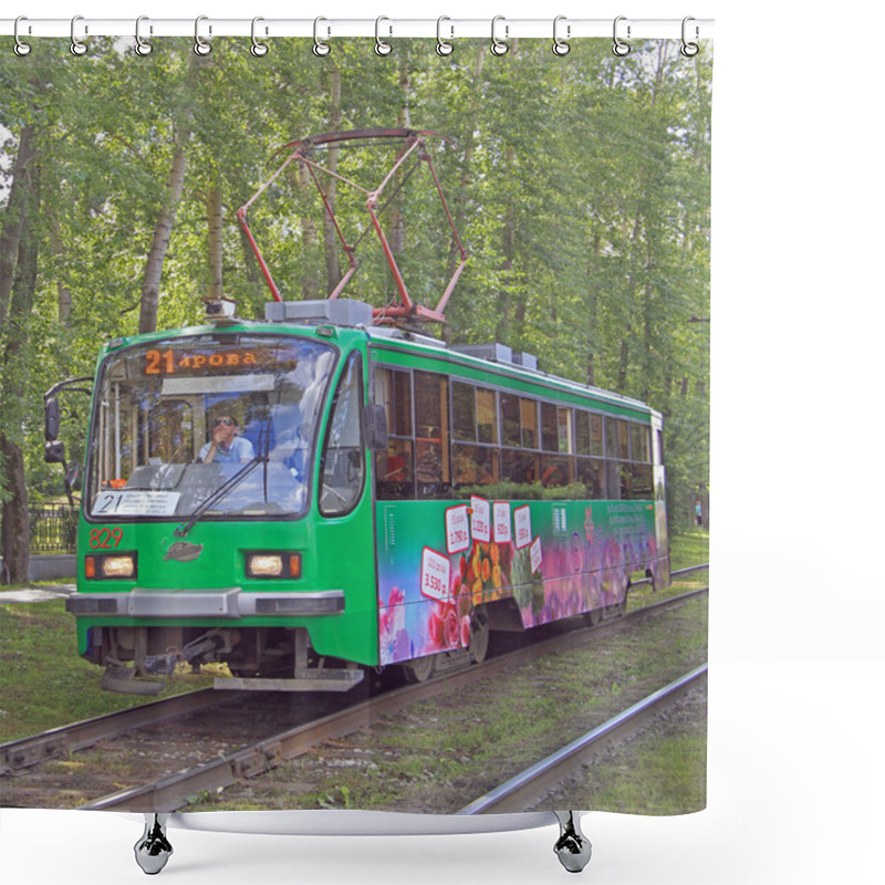 Personality  Yekaterinburg, Russia - July 20, 2015: Driver Is Driving Tramway In Yekaterinburg, Russia Shower Curtains