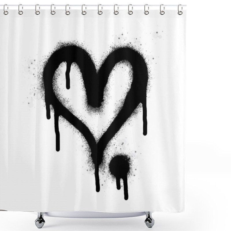 Personality  Spray Graffiti Heart Sign Painted In Black On White. Love Heart Drop Symbol. Isolated On A White Background. Vector Illustration Shower Curtains