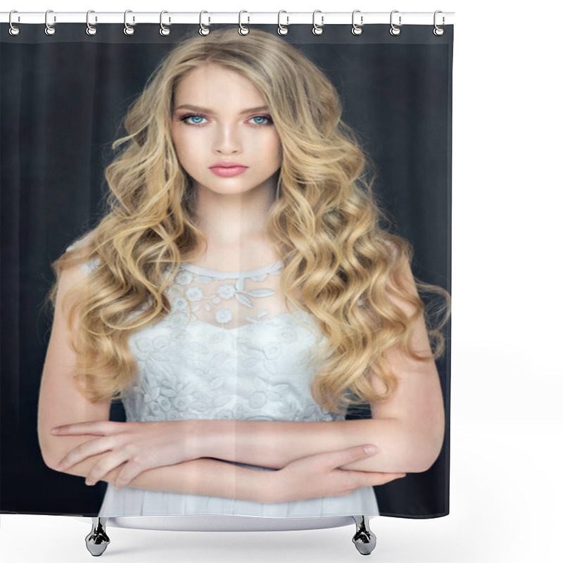 Personality  Blonde Fashion  Girl With Curly Hair  Shower Curtains