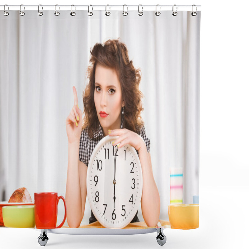 Personality  Young Attractive Woman In The Kitchen Shower Curtains