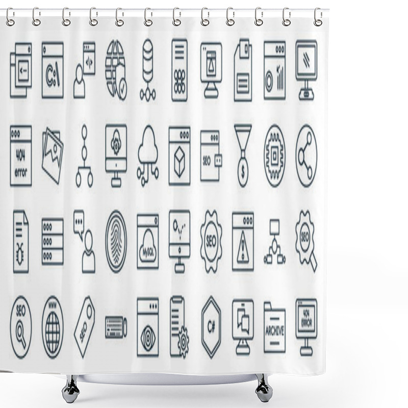 Personality  Set Of 40 Flat Programming Web Icons In Line Style Such As Command, Error 404, Bug Report, Seo, Hardware, Screen, Seo Report Icons For Report, Presentation, Diagram, Web Design Shower Curtains