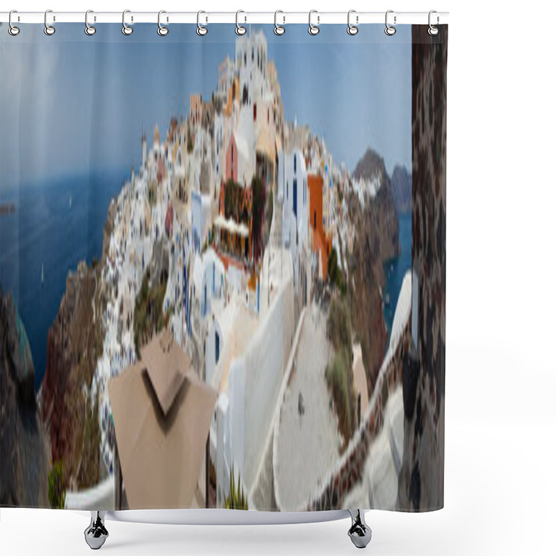 Personality  Santorini Panoramic View OIA Shower Curtains