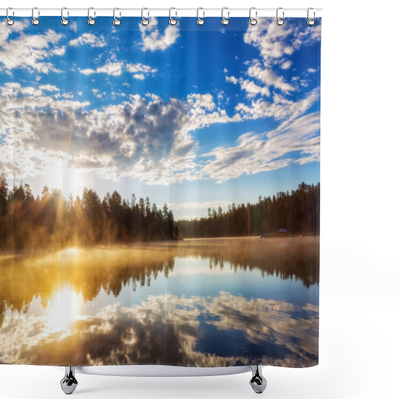 Personality  Sunrise Over Misty Lake In Payson, Arizona Shower Curtains