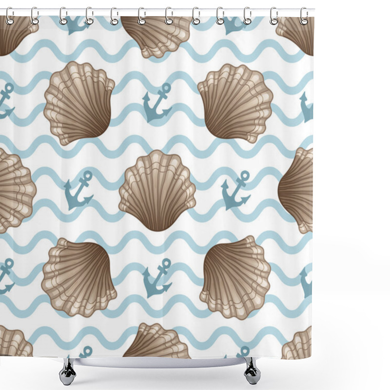 Personality  Seamless Pattern With Seashells Shower Curtains