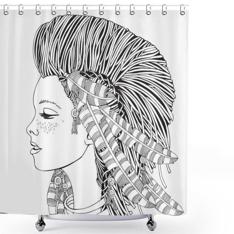 Personality  Young Beautiful Girl On A White Background Shower Curtains