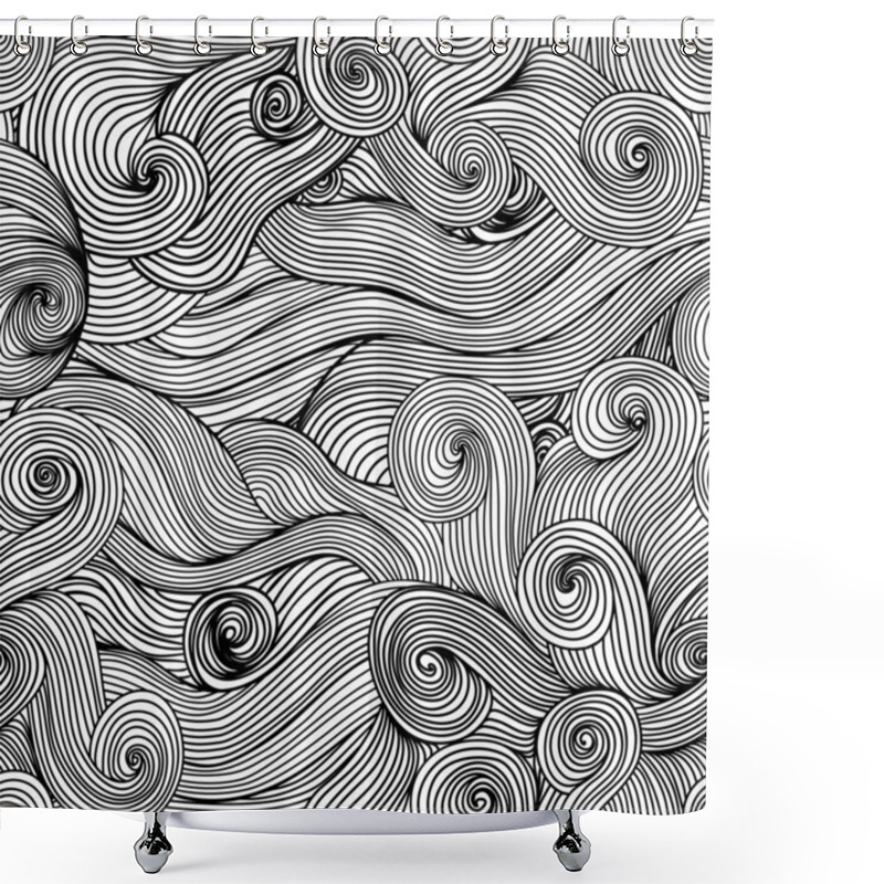 Personality  Seamless Wave Hand-drawn Pattern, Waves Background (seamlessly T Shower Curtains