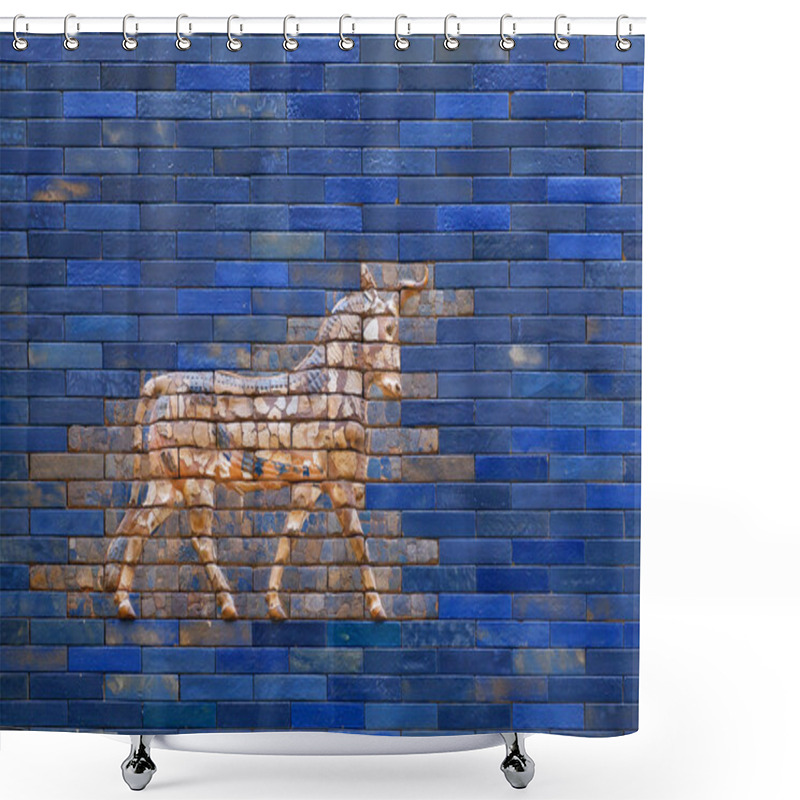 Personality  Aurochs From Blue Ishtar Gate Of Babylon Shower Curtains