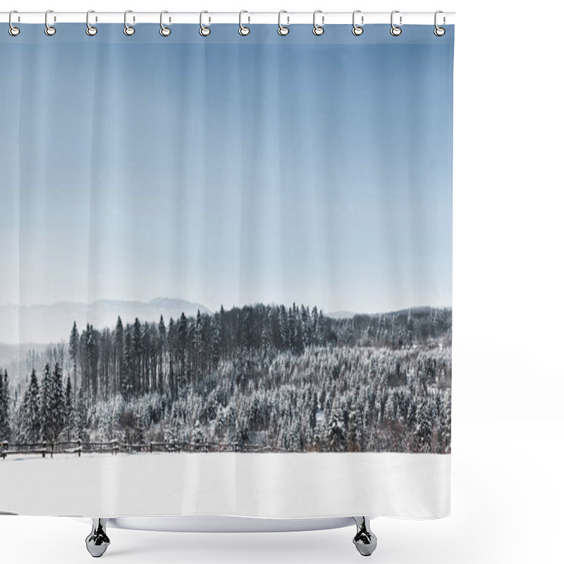 Personality  Landscape With Forest And Carpathian Mountains Covered With Snow Shower Curtains