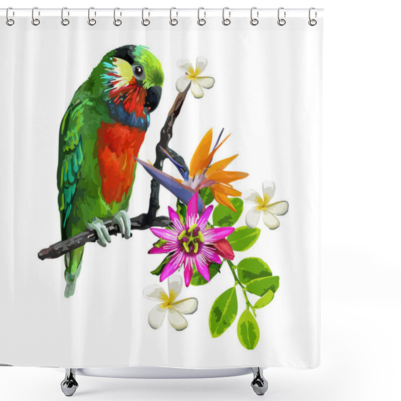 Personality  Exotic Birds And Beautiful Flowers Shower Curtains