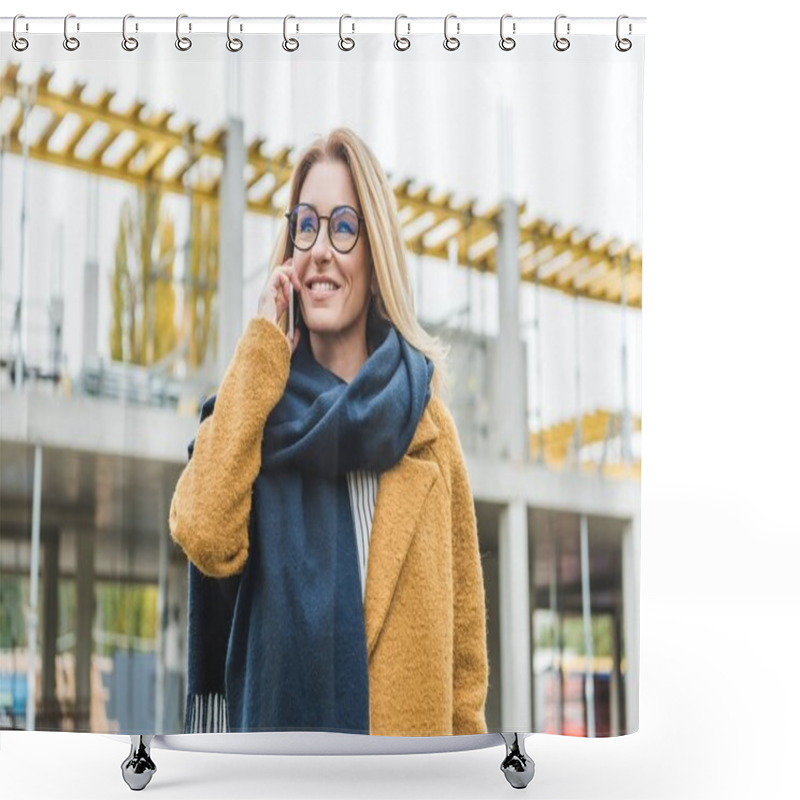 Personality  Woman Talking On Smartphone Shower Curtains