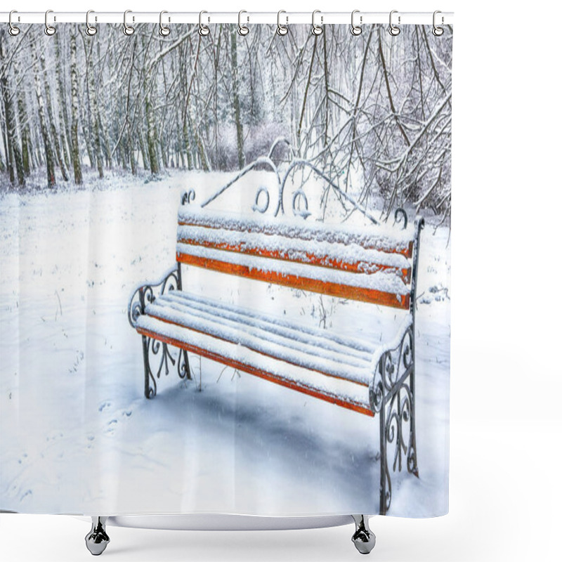 Personality  Park Bench And Trees Covered By Heavy Snow Shower Curtains