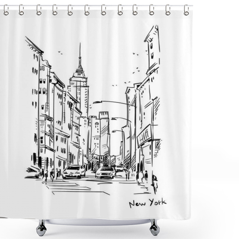 Personality  New York Street, Vector Sketch Shower Curtains