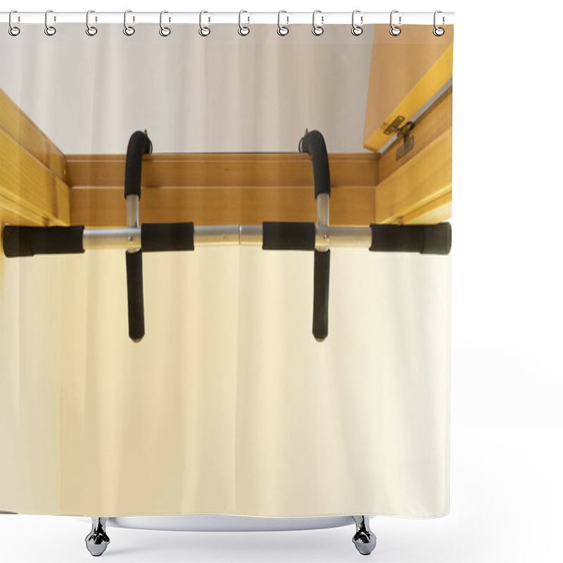 Personality  Bottom View Of A Pull-up Bar Set In A Doorway Shower Curtains