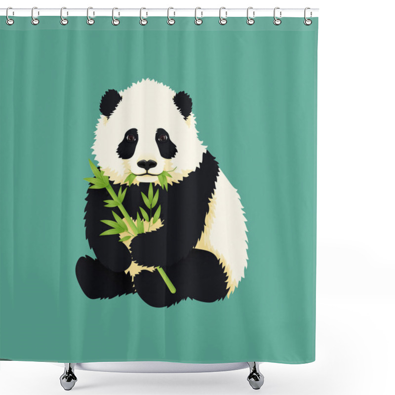 Personality  Baby Giant Panda Holding And Chewing Green Bamboo Branches And Leaves. Shower Curtains