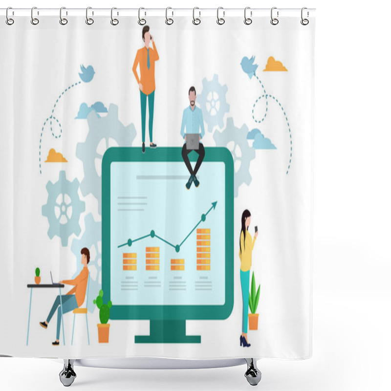 Personality  Vector Illustration Of Virtual Business Assistant. Flat Icon On Smartphone Is Merged All Accounts, Money, Cards Investment Management. Graphic Design Business Concept Mobile Assistant, Mobile Banking. Shower Curtains