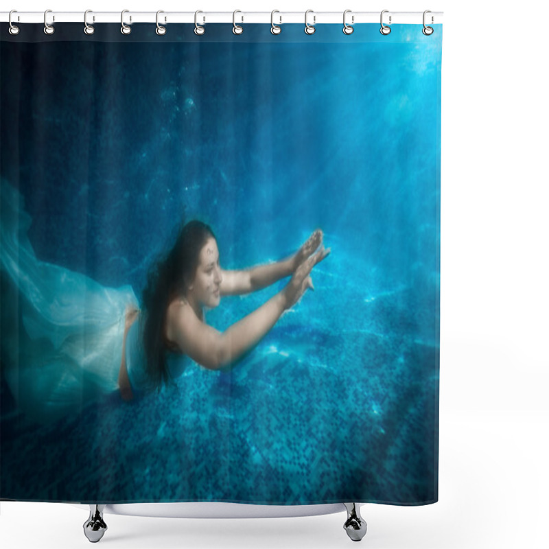 Personality  Beautiful Woman In Dress Comes Up From Pool At Beam Of Light Shower Curtains