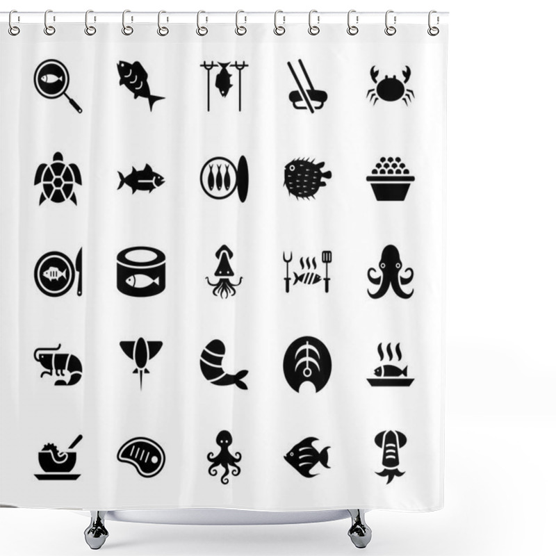 Personality  Seafood, Fish, Lobster And Shrimp Glyph Icons  Shower Curtains