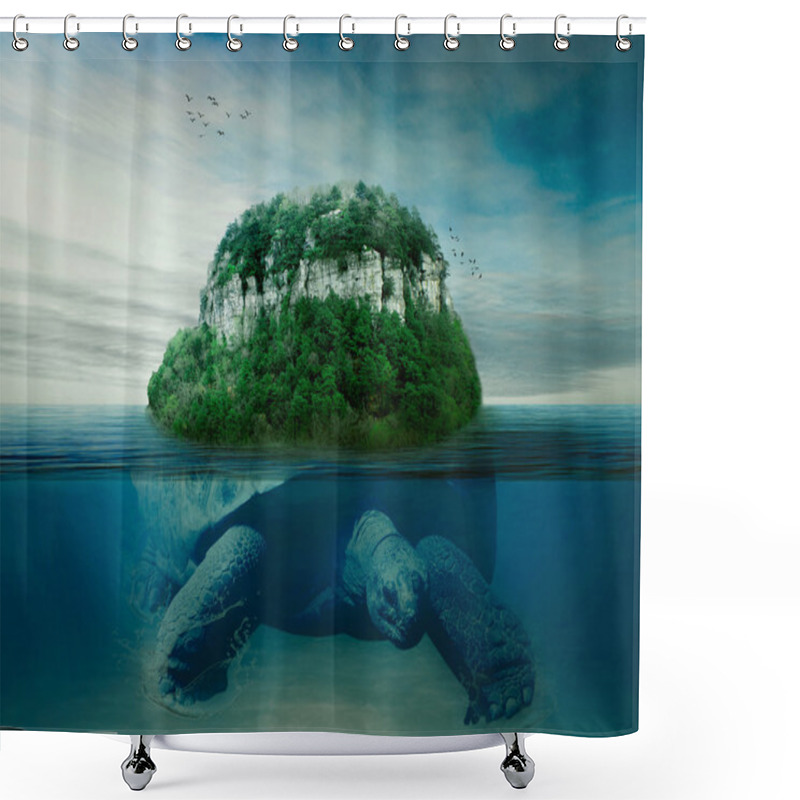 Personality  Giant Turtle Carrying Island The Earth On Back Swimming In Ocean Shower Curtains